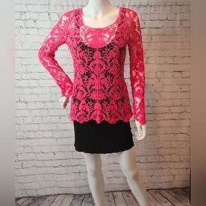 NWOT Angie crochet pink long sleeve top